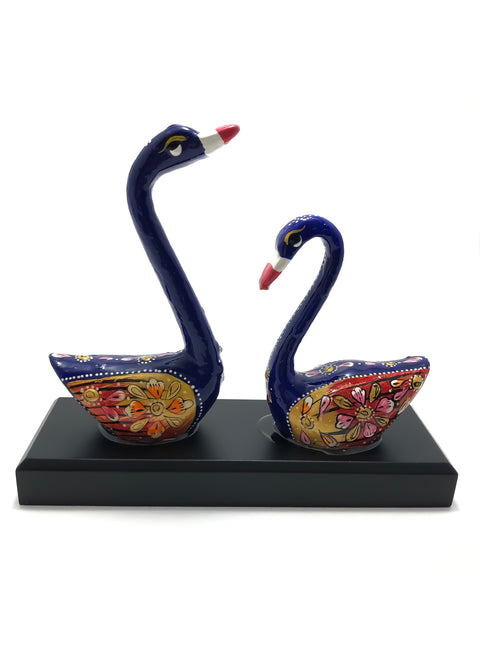 Handicrafts Paradise Metal Enamelled Pair of Two Blue & Golden Swans (D45)