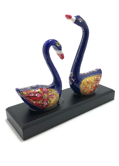 Handicrafts Paradise Metal Enamelled Pair of Two Blue & Golden Swans (D45)