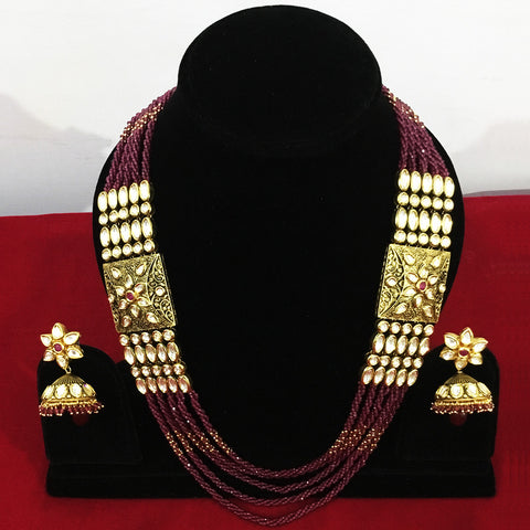 Designer Royal Kundan & Beads Long Necklace with Earrings (D917)