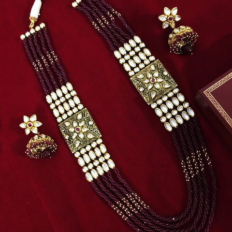 Designer Royal Kundan & Beads Long Necklace with Earrings (D917)