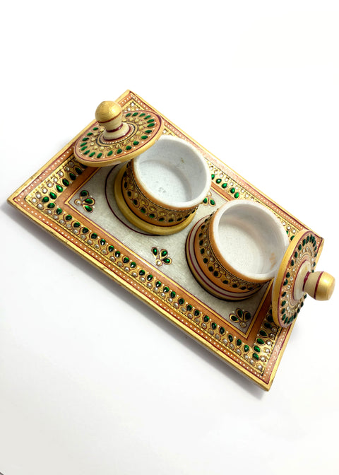 Marble Handicraft Tray Set Rectangle Shape Gift Item (D47)