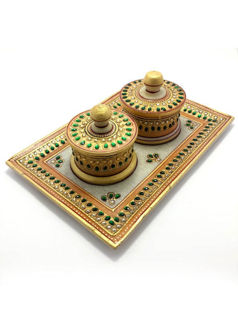 Marble Handicraft Tray Set Rectangle Shape Gift Item (D47)