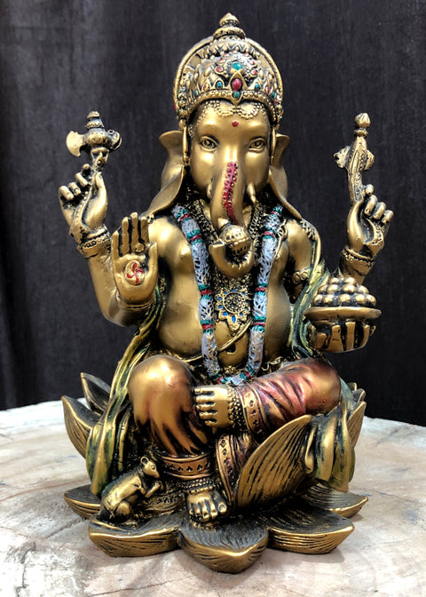 Beautifully Handcrafted Antique Ganesh On Lotus For Home Decoration (D43)