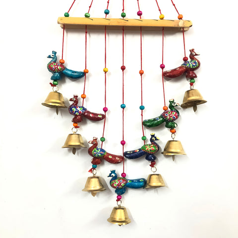 Bambu Traditional Art Home Decoration Wall Hanging Peacock Wind Chime with Bells for Temple, Entrance, (D32)