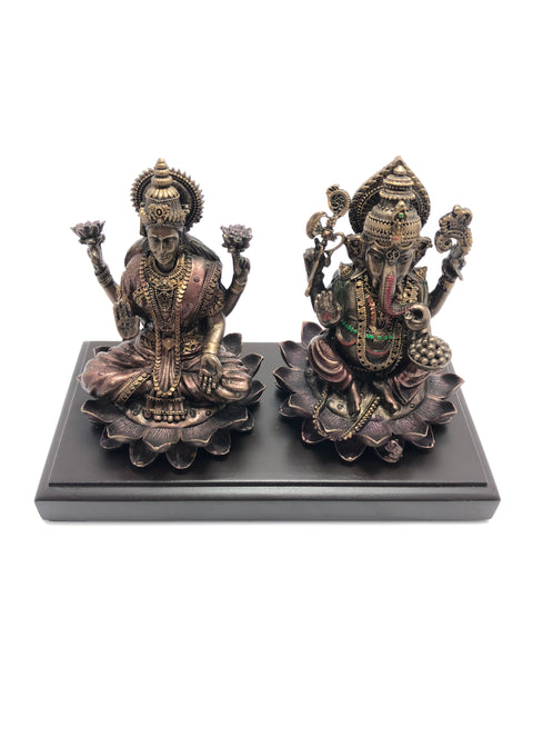 Laxmi GaneshIdol On Wooden Base Murti Statue Polyresin Lakshmi Ganesha Decorative Showpiece For Home Puja Pooja Mandir (D42)