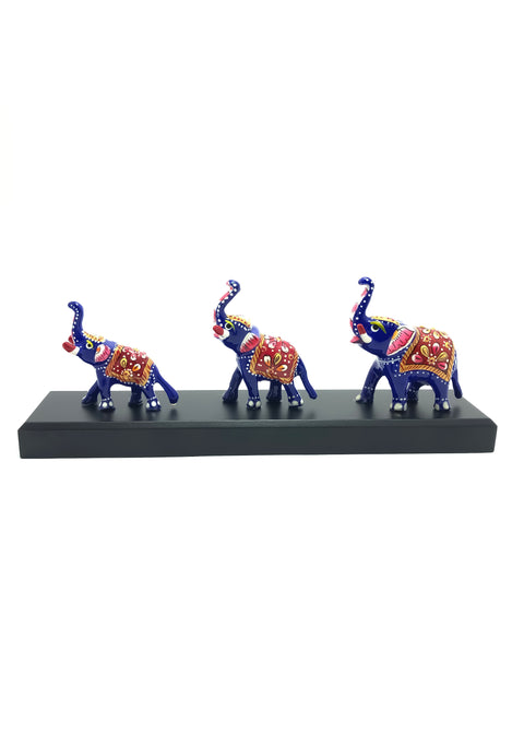 Metal Antique Handcrafte Meenakari Work Hand-Painted Elephant Showpiece For Table Decor Office Desk Set Of 3 (D40)