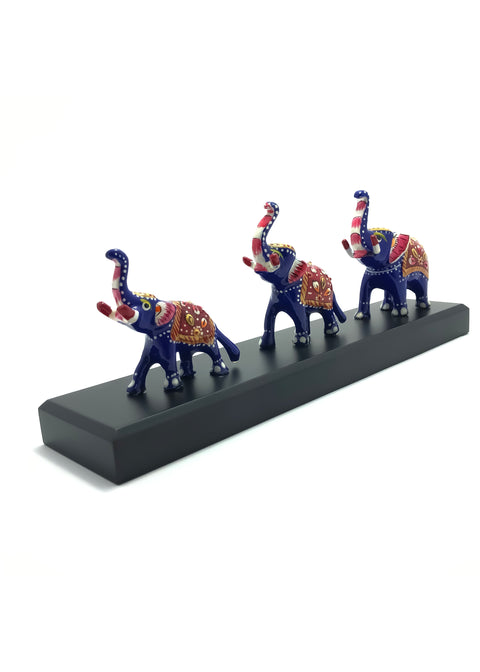 Metal Antique Handcrafte Meenakari Work Hand-Painted Elephant Showpiece For Table Decor Office Desk Set Of 3 (D40)