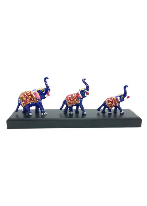 Metal Antique Handcrafte Meenakari Work Hand-Painted Elephant Showpiece For Table Decor Office Desk Set Of 3 (D40)