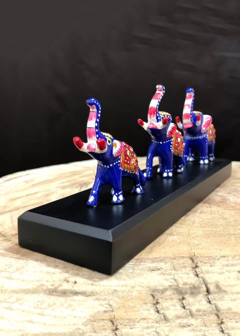 Metal Antique Handcrafte Meenakari Work Hand-Painted Elephant Showpiece For Table Decor Office Desk Set Of 3 (D40)
