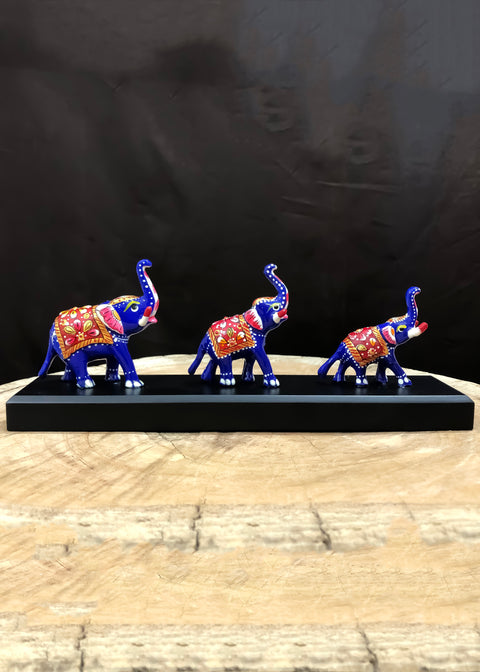 Metal Antique Handcrafte Meenakari Work Hand-Painted Elephant Showpiece For Table Decor Office Desk Set Of 3 (D40)