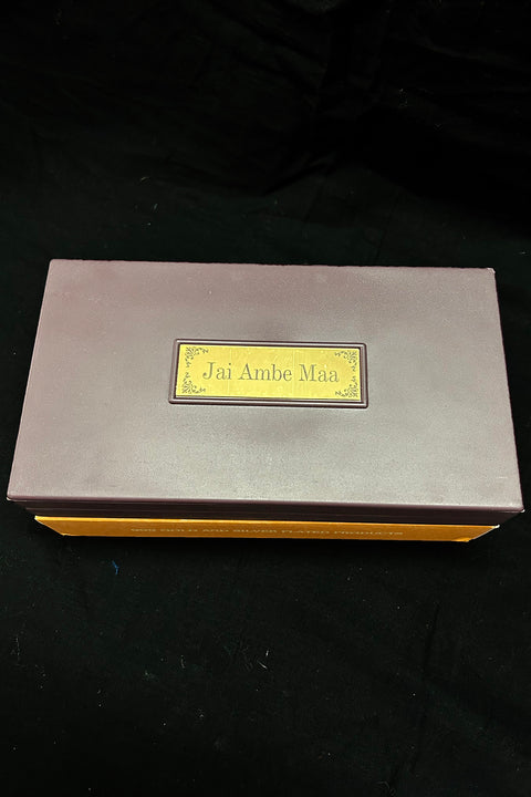 Gold Foil Jai Ambe Maa with Charan Paduka with Shloka with Acrylic Box Pack Of 1 Color Brown Devotional Prayer Box Footprint
