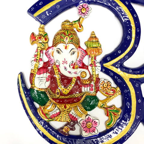 Wall Hanging Om Ganesh Blue Metal Painted Wall Decor Article for Home (D63)