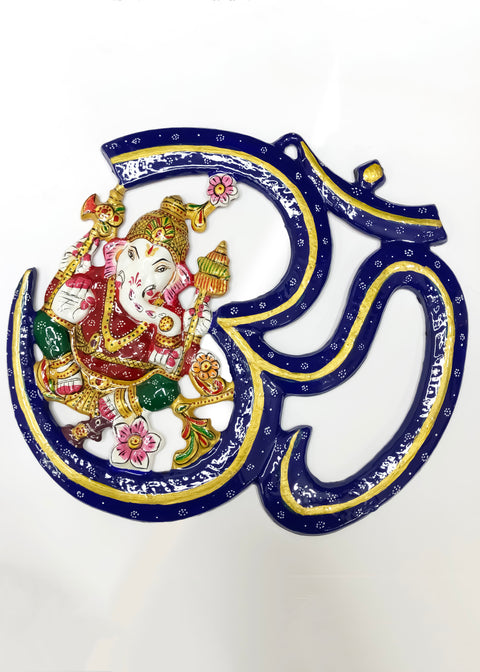 Wall Hanging Om Ganesh Blue Metal Painted Wall Decor Article for Home (D63)