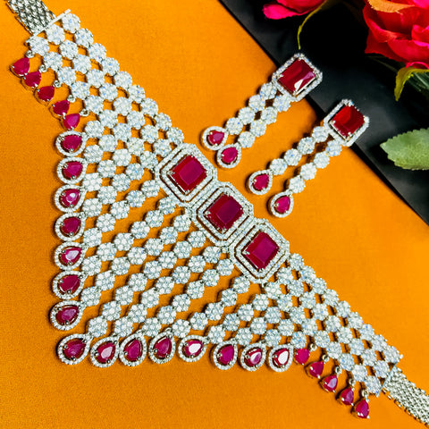 Designer American Diamond & Ruby Necklace with Earrings (D747)