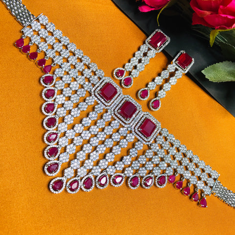 Designer American Diamond & Ruby Necklace with Earrings (D747)