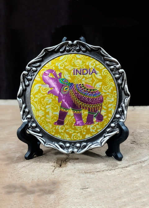 Fridge Magnet Indian Decorated Elephant for Fridge Decor Come with Stand Decorative Plate (D73)
