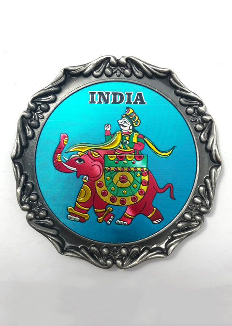 Fridge Magnet King Sitting On Elephant India Written On Upper Side Come with Stand Magnet Cum Decorative Plate (D71)