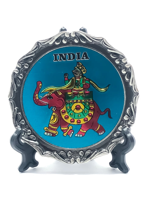 Fridge Magnet King Sitting On Elephant India Written On Upper Side Come with Stand Magnet Cum Decorative Plate (D71)