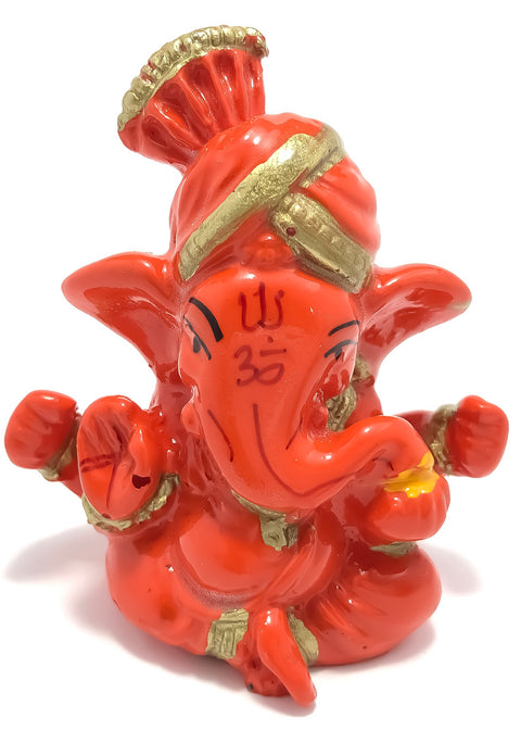 Lord Ganesha in Pagdi Idol Orange Color Mini Lord Ganesha, Mini for Home/Car Decor (D94)