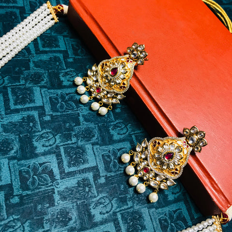 Traditional Designer Gold Plated Kundan Necklace Set With Earrings For Women (D739)