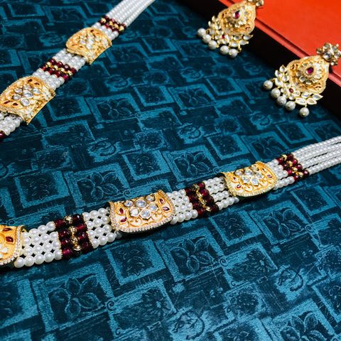 Traditional Designer Gold Plated Kundan Necklace Set With Earrings For Women (D739)