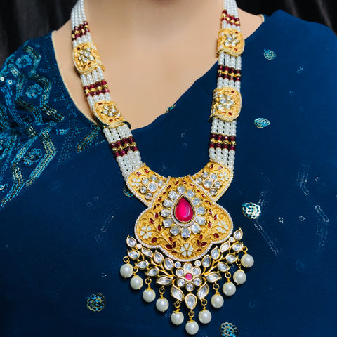 Traditional Designer Gold Plated Kundan Necklace Set With Earrings For Women (D739)