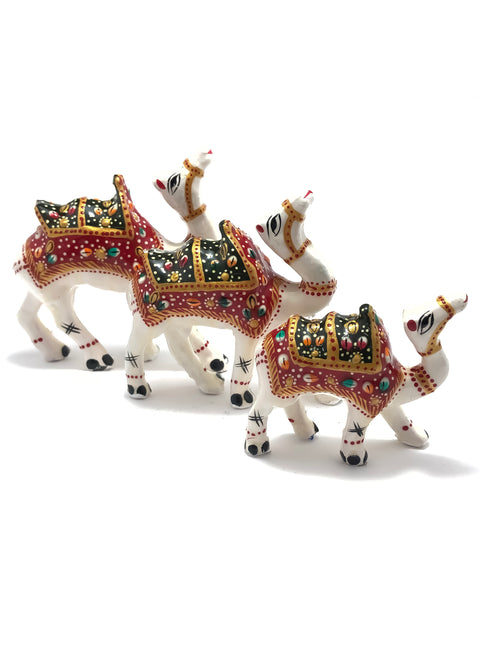 Camel Family Set of 3 In White Color Home Decorative Items Showpiece Gifts (D84)