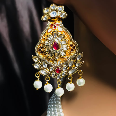 Traditional Designer Gold Plated Kundan Necklace Set With Earrings For Women (D739)