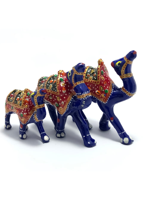 Camel Family Set of 3 In Blue Color Home Decorative Items Showpiece Gifts (D83)
