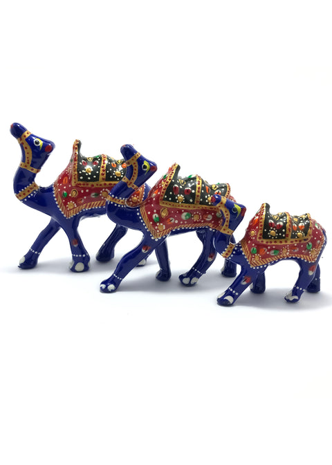 Camel Family Set of 3 In Blue Color Home Decorative Items Showpiece Gifts (D83)