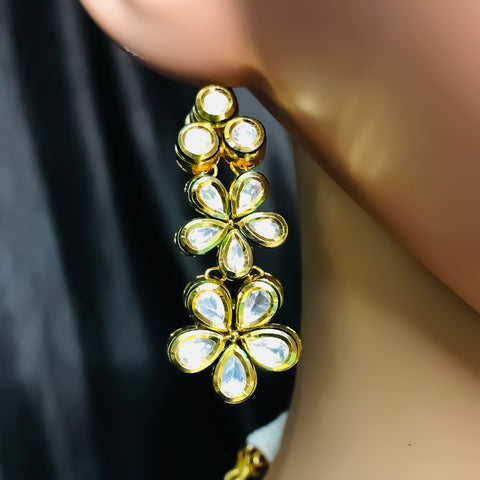 Designer Gold Plated Royal Kundan Long Necklace with Earrings (D740)