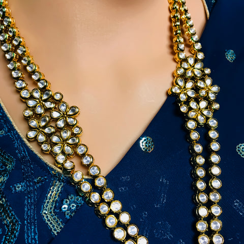 Designer Gold Plated Royal Kundan Long Necklace with Earrings (D740)