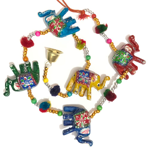 Handicraft Elephant Wall/Door Hanging Toran/Showpiece/Figurine Metal Tapestry Artificial Beads For Home Decor (D35)