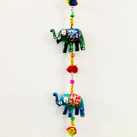 Handicraft Elephant Wall/Door Hanging Toran/Showpiece/Figurine Metal Tapestry Artificial Beads For Home Decor (D35)
