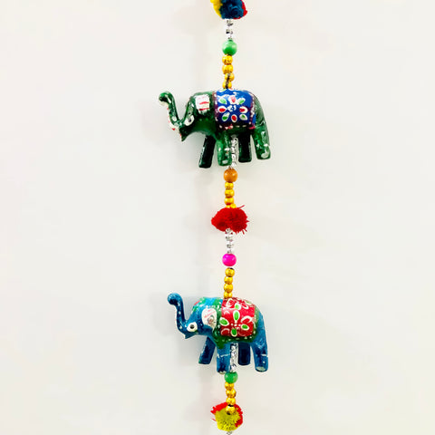 Handicraft Elephant Wall/Door Hanging Toran/Showpiece/Figurine Metal Tapestry Artificial Beads For Home Decor (D35)