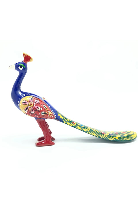Metal Walking Peacock Figurine Table Decor Painted Peacock Metal Craft Indian Handicraft Item Decorative Showpiece (D80)