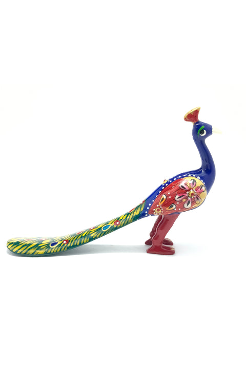 Metal Walking Peacock Figurine Table Decor Painted Peacock Metal Craft Indian Handicraft Item Decorative Showpiece (D80)