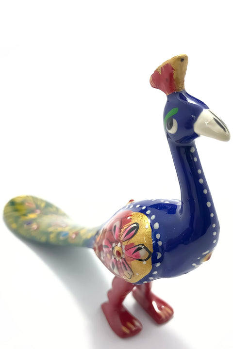 Metal Walking Peacock Figurine Table Decor Painted Peacock Metal Craft Indian Handicraft Item Decorative Showpiece (D80)