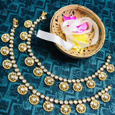 Gold Plated Anklet with Royal Kundan (Set of 2) - Design 8