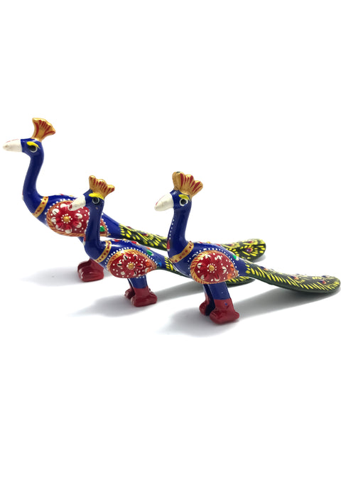 Handcrafted Set of 3 Showpiece Peacock In Blue Color for Decoration and Gift Purpose (D77)