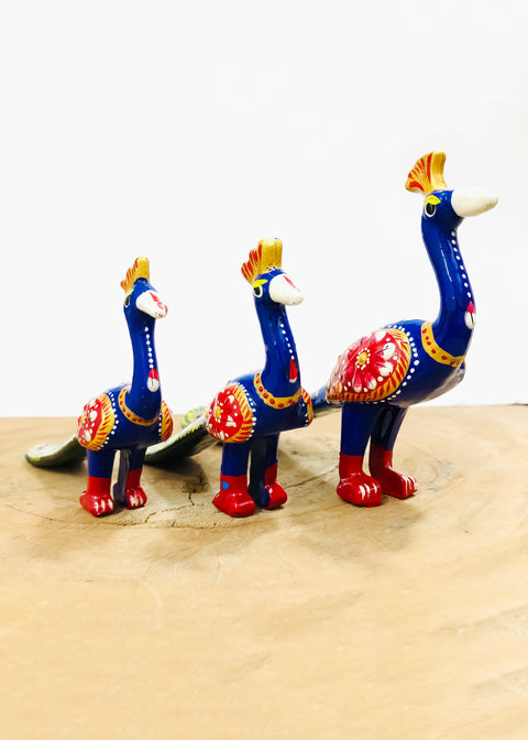 Handcrafted Set of 3 Showpiece Peacock In Blue Color for Decoration and Gift Purpose (D77)