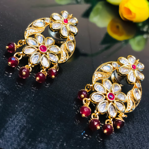 Gold Plated Beautifully Royal Kundan & Ruby Beaded Earrings