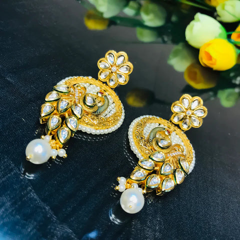 Gold Plated Beautifully Red Beaded Kundan Earrings