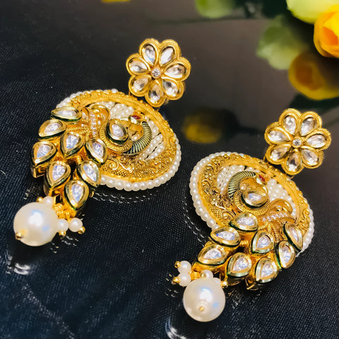 Gold Plated Beautifully Red Beaded Kundan Earrings