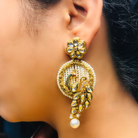 Gold Plated Beautifully Red Beaded Kundan Earrings