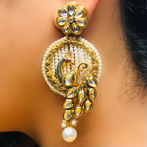 Gold Plated Beautifully Red Beaded Kundan Earrings