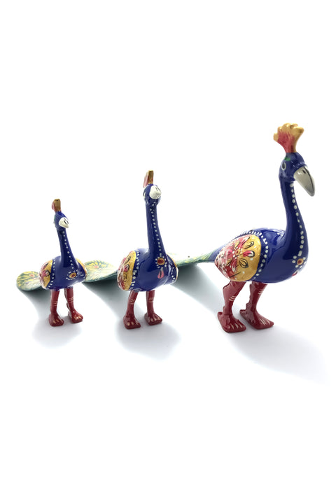 Metal Walking Peacock Figurine Table Decor Painted Peacock Metal Craft Indian Handicraft Item Decorative Showpiece (D80)
