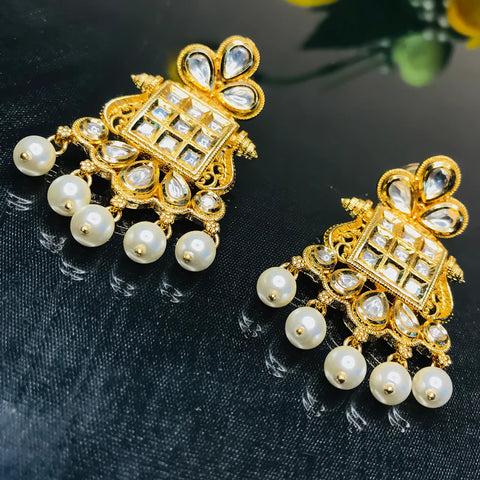Gold Plated Beautifully Royal Kundan & Ruby Beaded Earrings