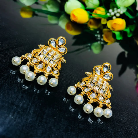 Gold Plated Beautifully Royal Kundan & Ruby Beaded Earrings