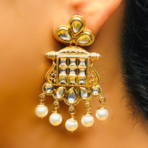 Gold Plated Beautifully Royal Kundan & Ruby Beaded Earrings
